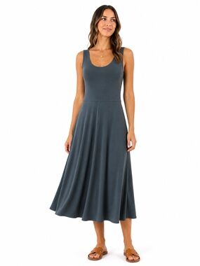 Quince Tencel Lyocell Midi Dress L Sleeveless Scoop Neck Flowy Soft Minimalist